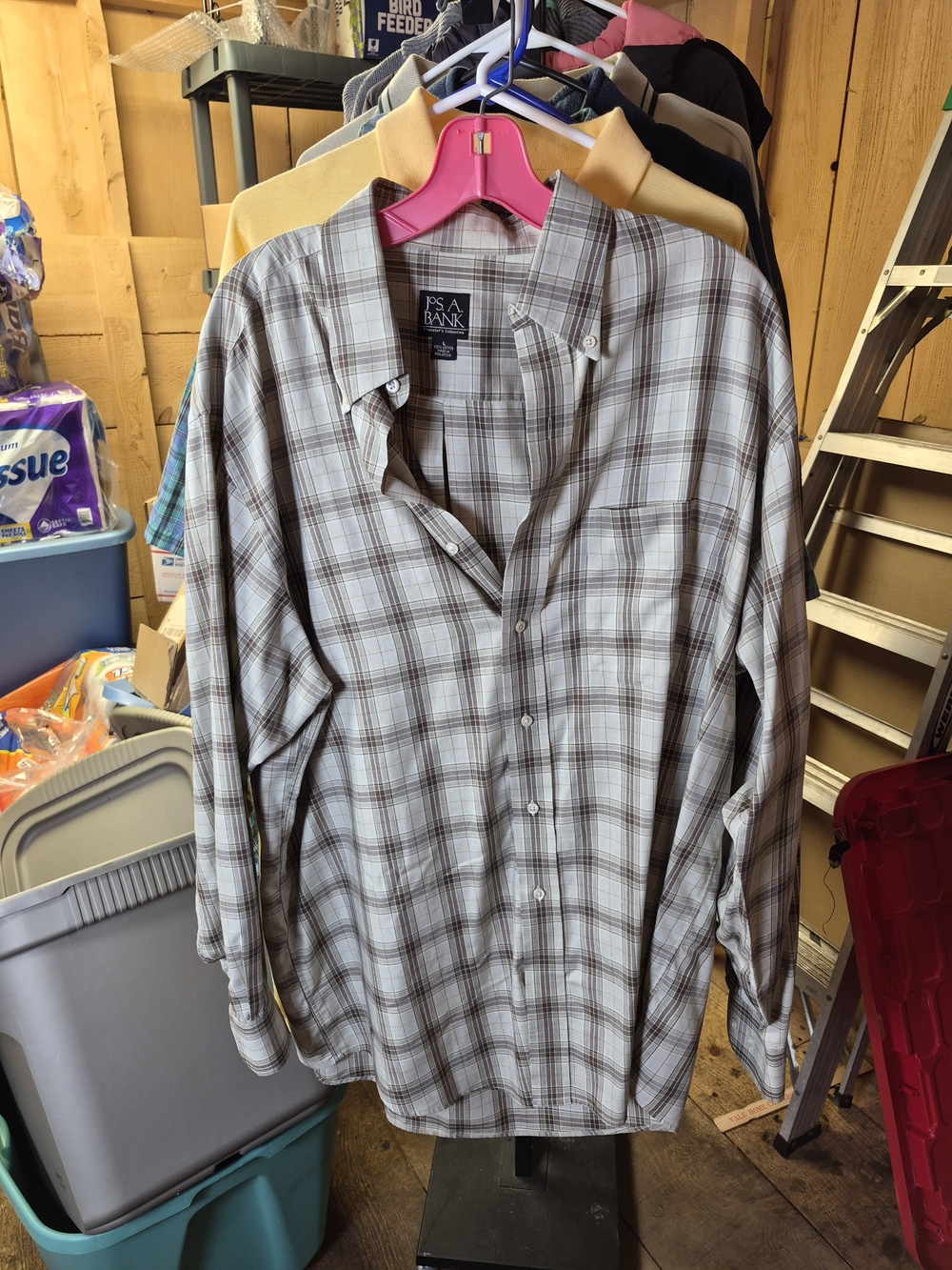 Jos. A. Bank Men's Plaid Button-Down Shirt - Gray/Brown Bin 60